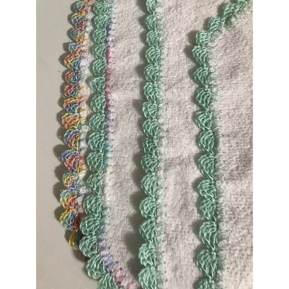 Set Of 4 Handmade White Towels With Aqua Crochet Edge. 11x11 Inches. - Picture 3 of 8